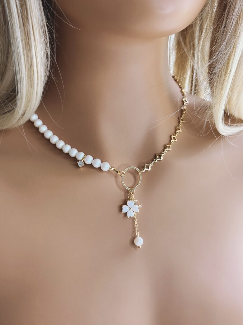 Swarovski pērļu kaklarota Perlamutra balta