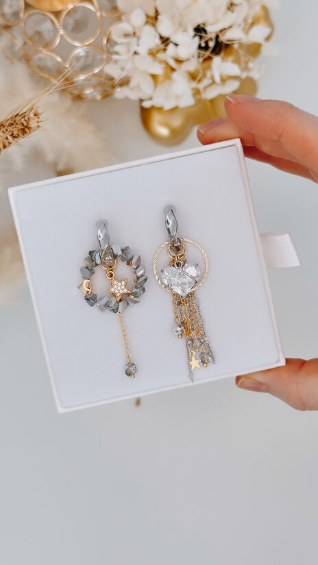 Auskari ar sirds un zvaigznes kulonu. Sudrabs ar zeltu