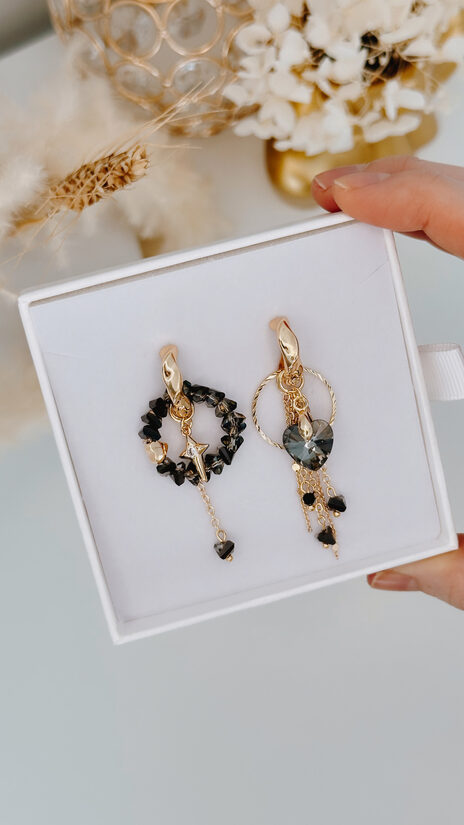 Auskari ar Pelēku cirkona sirdi un nakts zvaigzni. 