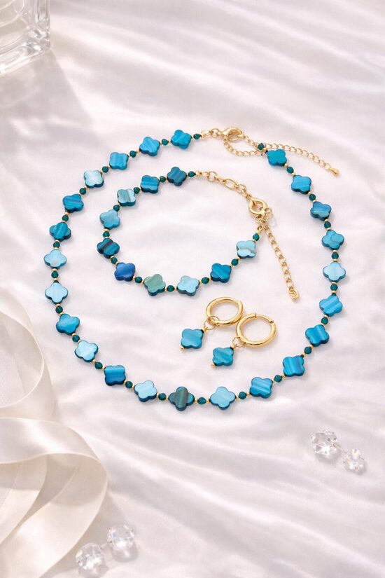 Tirkīza SHELL četrlapas formas komplekts