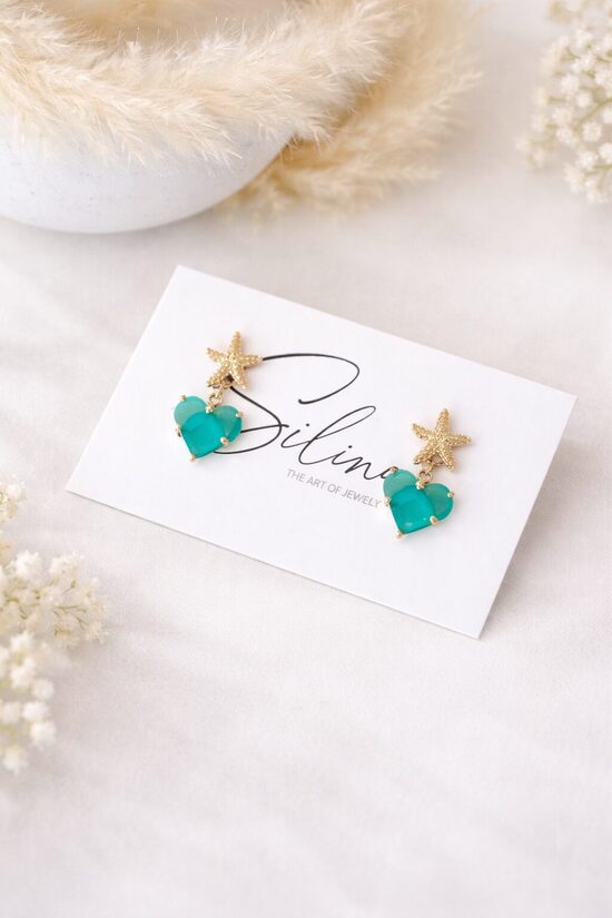 Auskari Jūras zvaigzne ar sirsniņām Jūras zaļš