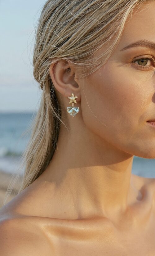 Auskari Jūras zvaigzne ar sirsniņā Gaiši zila