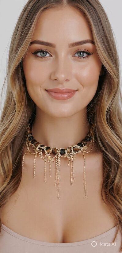 Kaklarota " Zelta skaras" Tīģeracs ahāta akmeņi