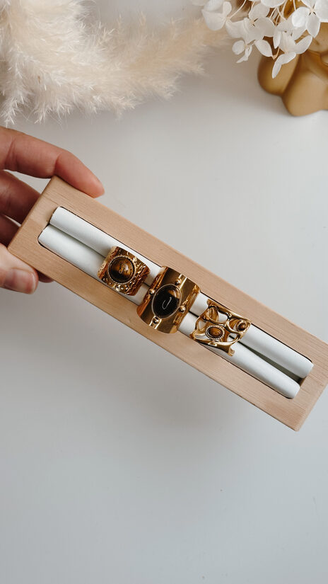 Vintage gredzeni ar brūnu Tīģeracs akmentiņu