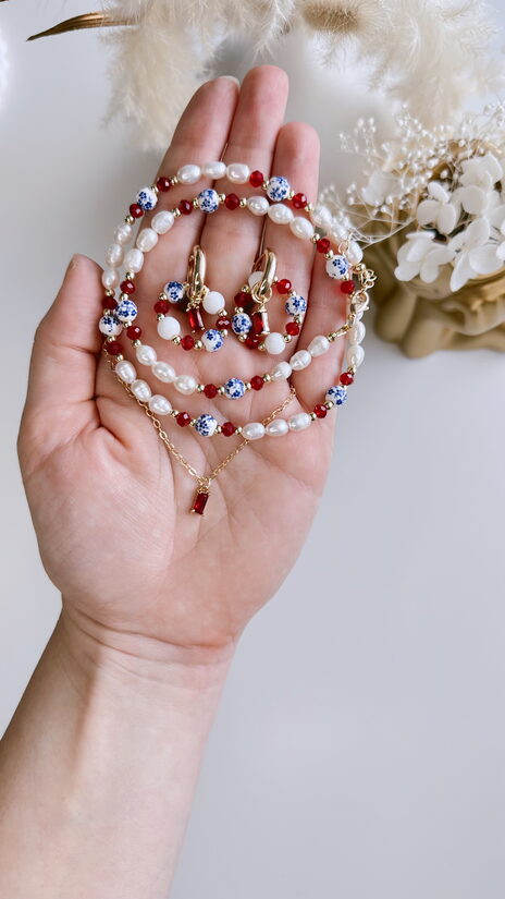 Keramikas porcelāna raksta un saldūdens pērļu komplekts