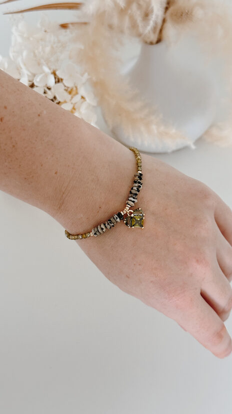 Rokassprādze Dalmāciešu Jašma un Haki cirkona sirds