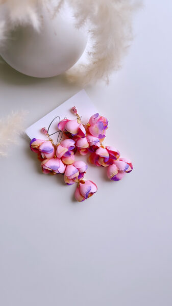 Rozā ar violetu un dzeltenu Peoniju auskari