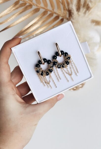 Auskari "Nekārtīgās Ķēdītes" Melns ar zeltu (Rokudarbs)